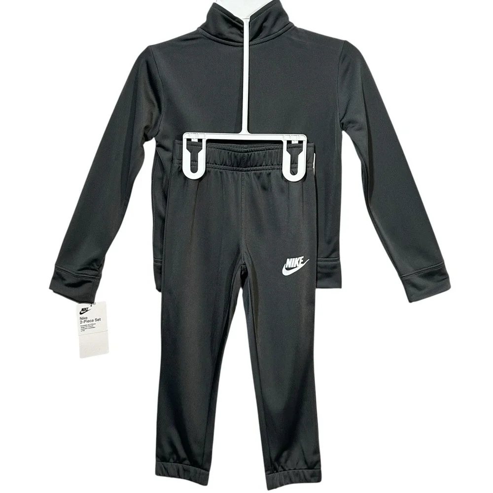 Nike Little Boys Track Suit Set Size 6 Gray White Full Zip Jacket & Pants Outfit - Picture 3 of 5